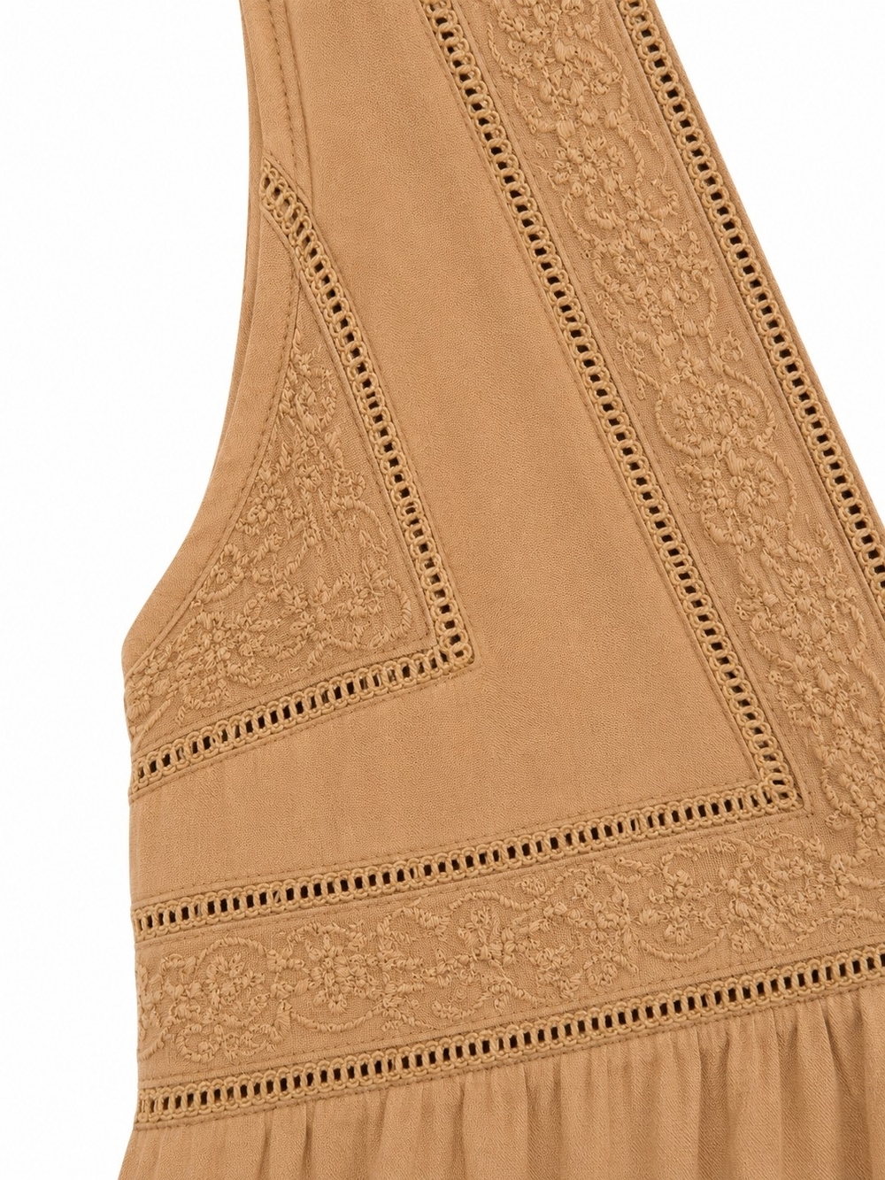 Sleeveless V-Neck Peplum Top in Mustard Yellow Boho Cropped Eyelet - Picture 5 of 6